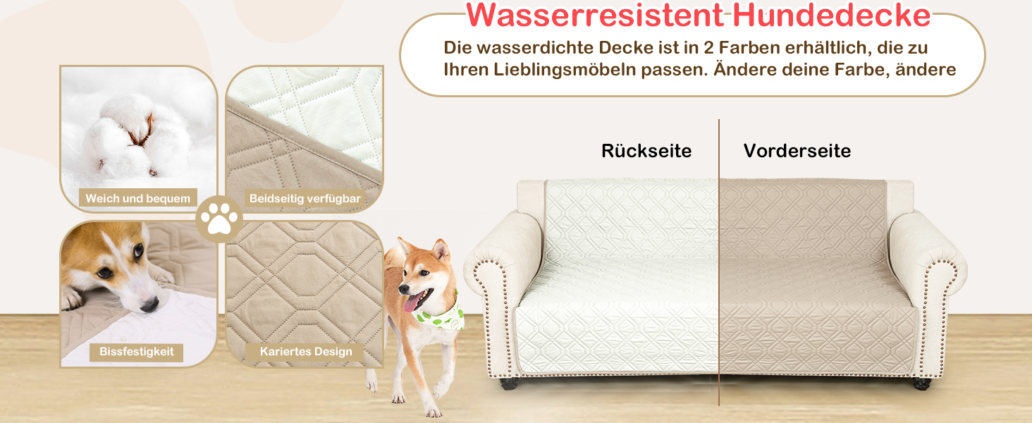 Водонепроникний килимок для собак GYURO - двосторонній, м'який, 97 x 190 см (Хакі) - для великих і маленьких собак, захист дивану, ліжка, авто, придатний для прання