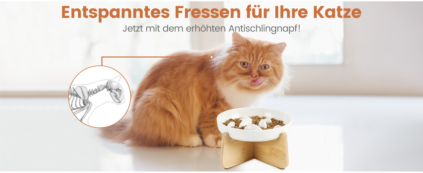 Антислизький годівниця для котів PETTOM з кераміки, повільний годівля, для котів та маленьких собак, білий