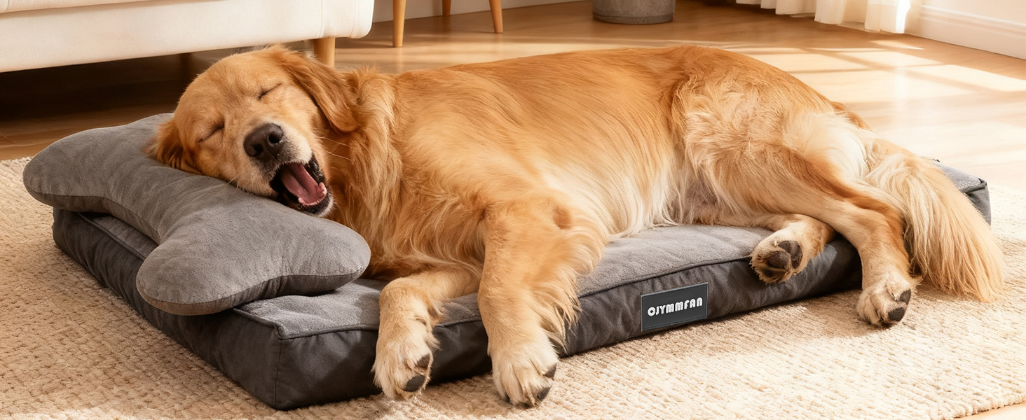 Ортопедичне собаче ліжко з миючим чохлом, водонепроникне собаче ліжко з піною з пам'яті та знімним підголовником для підтримки голови та суглобів, неслизьке собаче ліжко для середніх та великих собак XL: 106 x 76 x 22 см, сірий