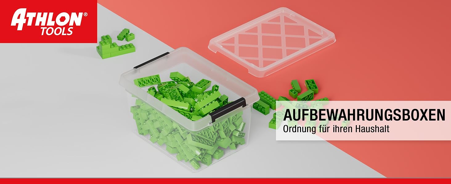 Коробки для зберігання ATHLON TOOLS 4шт по 20 літрів з кришкою, харчові, прозорі, з затискачами, з 100% нового пластику, стекуються | 20 л | 4 шт.