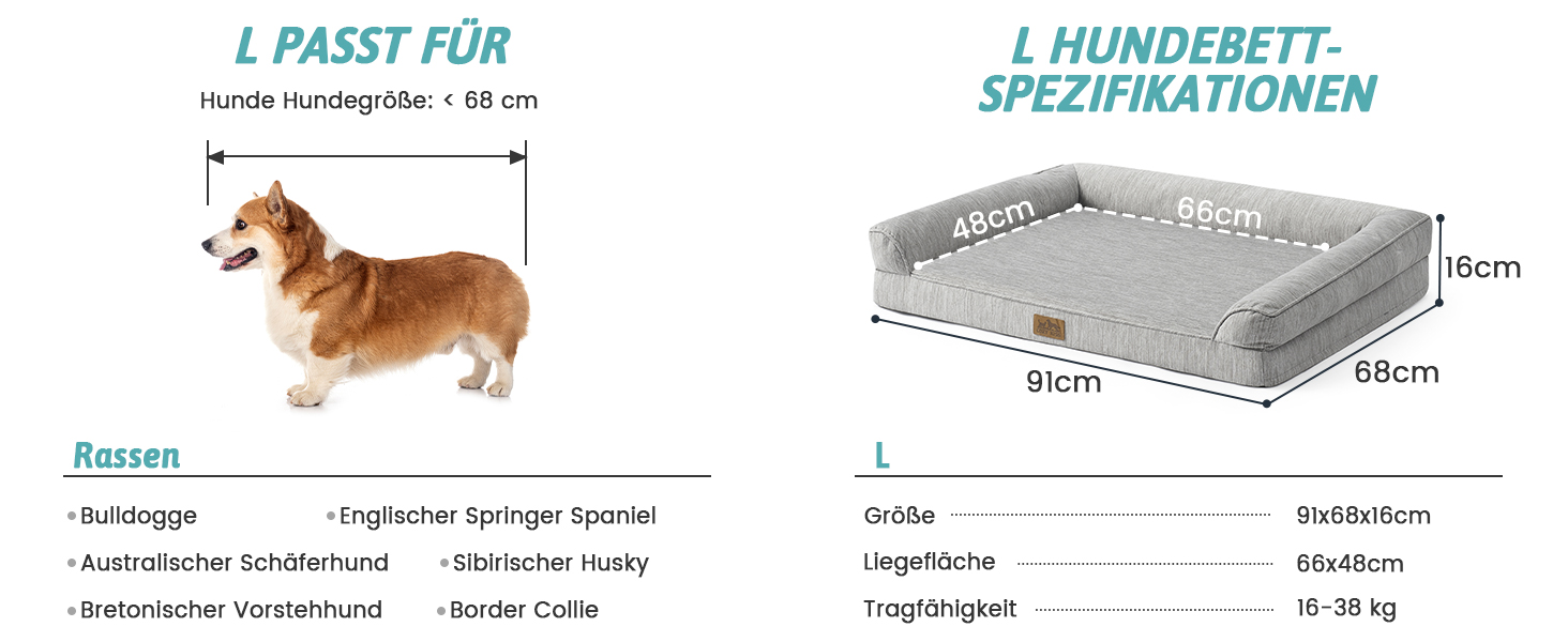 Ортопедичне ліжко для собак COZY KISS XL, 107x76x18 см - ліжко для великих собак з яйцеподібною піною та знімним чохлом