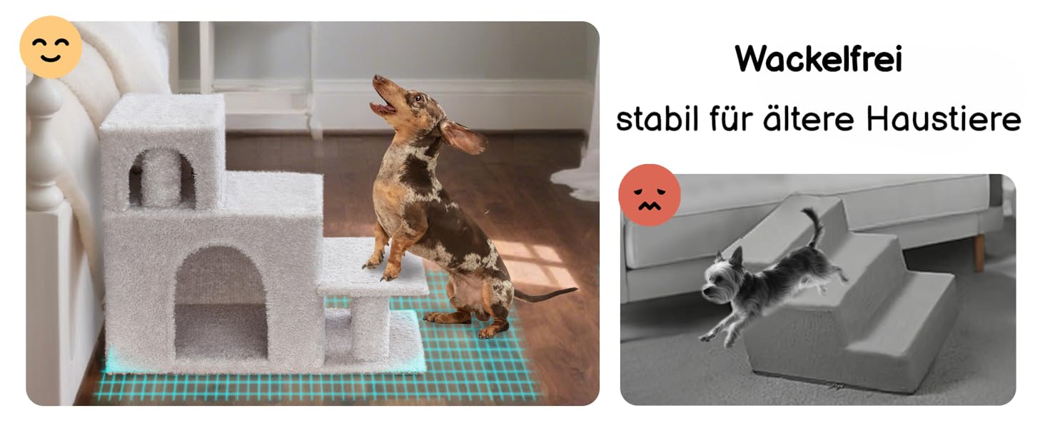 Сходинки для собак Veehoo: 3 сходинки, ліжко, печеринка, для старих котів та собак, до 45 кг, сірий, 67x34x52 см