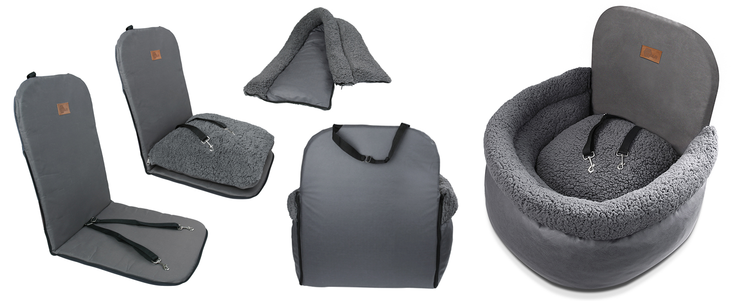 Автокрісло для собак GEAR Frontera – ортопедичне ліжко/кошик для собак, з ременем безпеки, знімний чохол, для маленьких та середніх собак, на передні та задні сидіння, з м'якого тедді