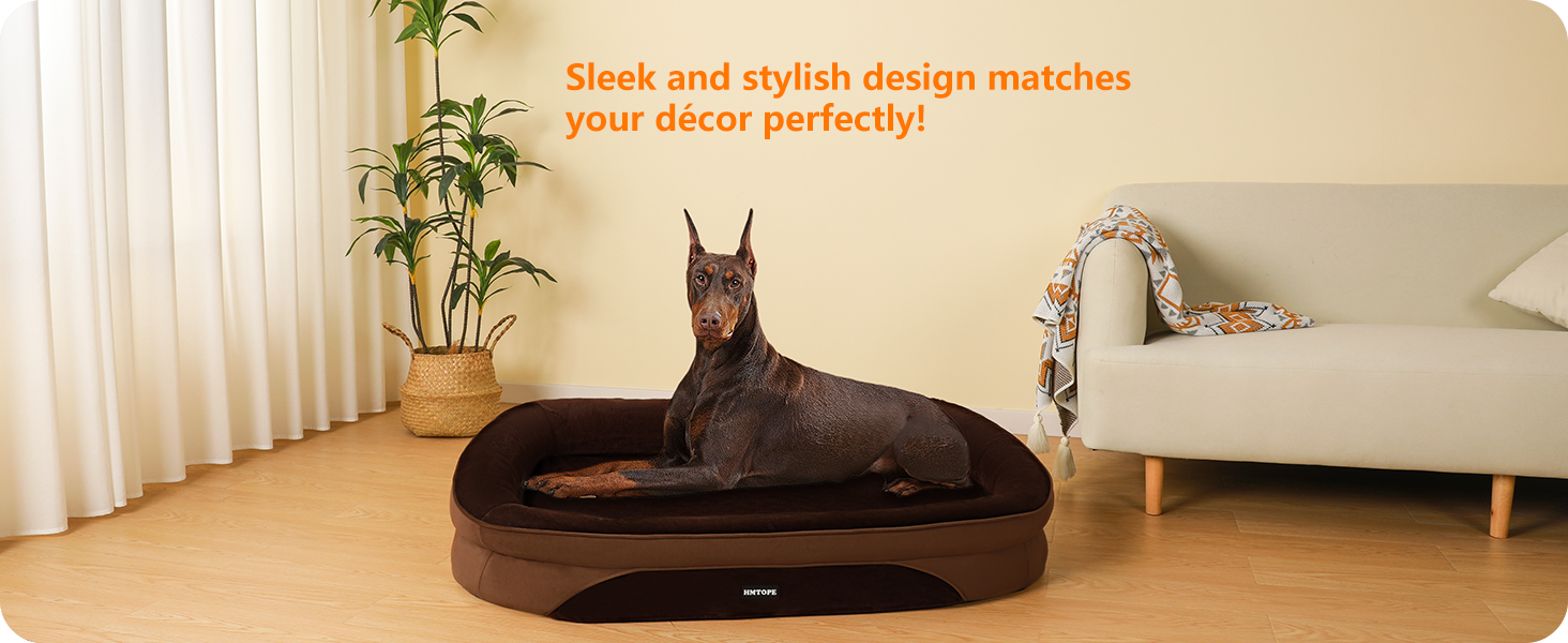 Ортопедичне ліжко для собак, ліжко-софа для великих собак, з підковоподібним валиком для шиї, неслизьке дно, знімний та пральний кошик, 122 x 90 x 19 см, Колір: Коричневий