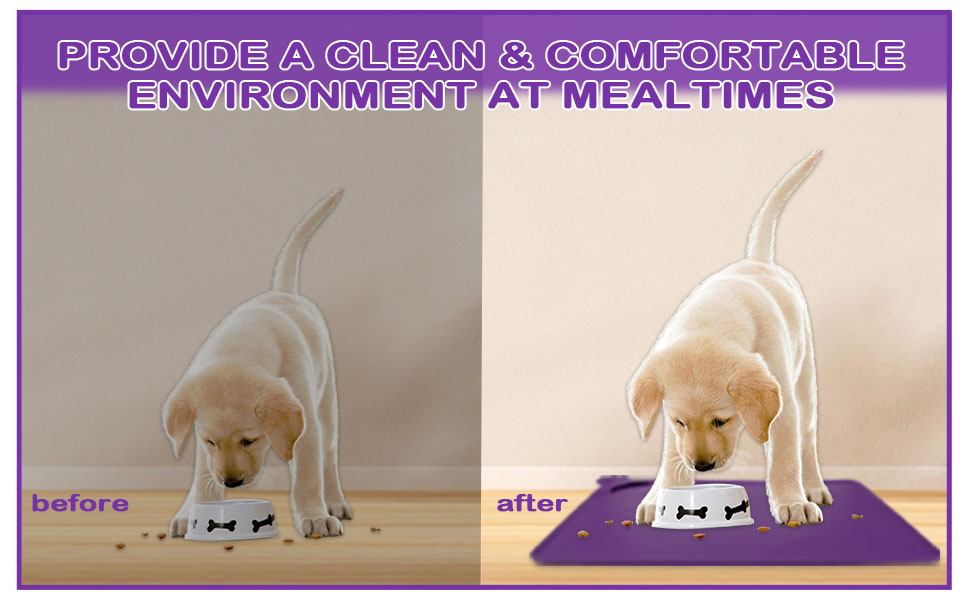 Водонепроникний килимок для годування домашніх тварин з високими бортиками, 55 x 38 см, силіконовий, нековзний, для собак, котів, запобігає розливу води (фіолетовий, 30x48 см)