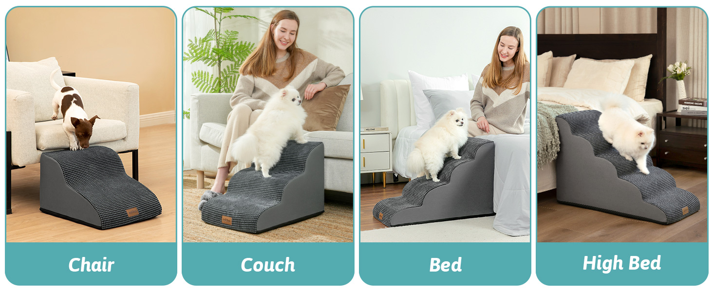 Сходинки для собак, 57 см, для маленьких собак, з високощільним губчастим матеріалом, знімний, миючий чохол, неслизьке дно, 5 ступенів, 40x84x57 см, темно-сірий колір