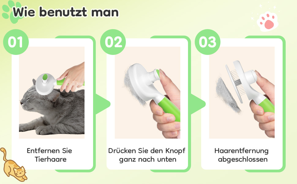 Щітка для котів та собак з самоочищенням, милий ручка-кіготь, видаляє шерсть, підходить для короткого та довгого волосся, зелена, універсальний розмір