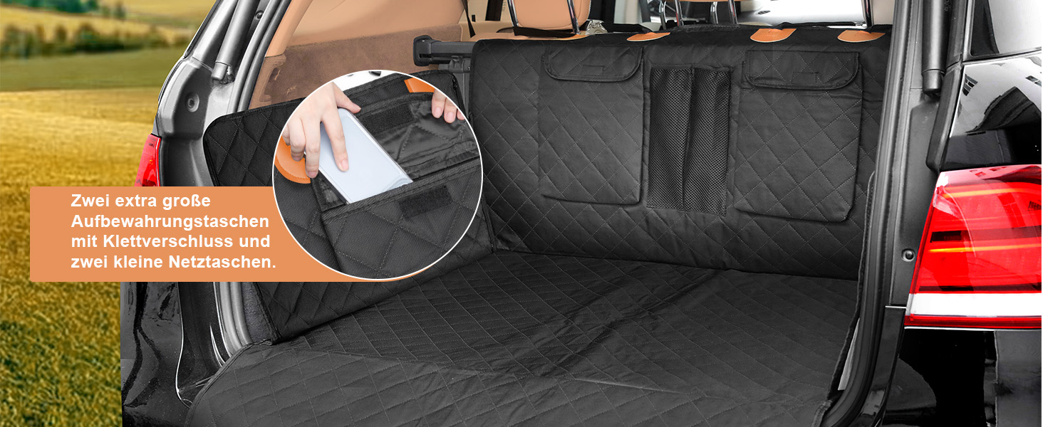 Накидка для собак у машину Gimars, 157x137 см, водовідштовхувальна, стійка до подряпин, універсальна, з передньою панеллю та оглядовим вікном, чорний & оранжевий, килимок у багажник