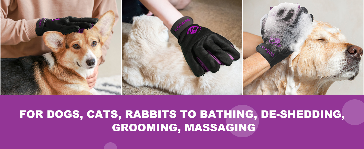 Рукавички для грумінгу COOLJOB, рукавички для миття шерсті тварин, рукавички для розчісування та видалення шерсті, для котів, собак, коней, кроликів (S-M)