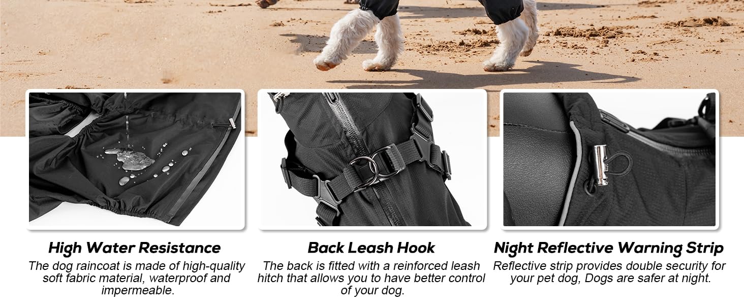 Дощовик для собак PAWBOSE з шлейкою, водонепроникний, для маленьких, середніх та великих собак, з відбиваючими елементами, для літа, 4 лапи (Сірий, 2XL)