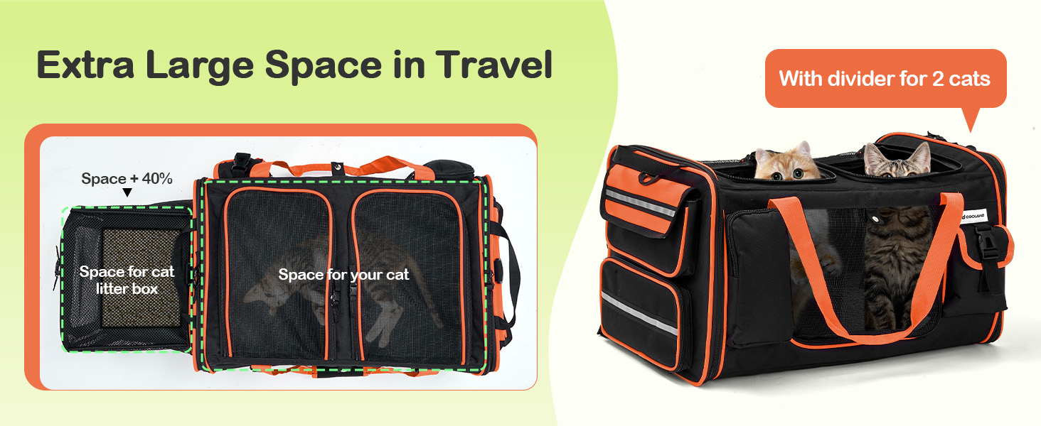 Транспортна переноска для котів Odoland, 60x38x35 см, розширювана, з туалетом для котів, з плечовим ременем, ідеальна для подорожей