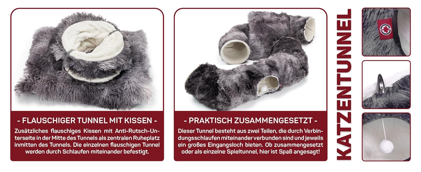 Преміум тунель для котів CUBI від CanadianCat Company: XXL з місцем для сну та м'яким лежанком, підходить для великих котів, темно-сірий, 100 x 80 x 26 см