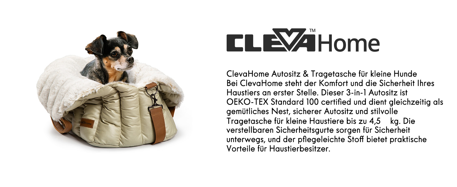 Автомобільне крісло, переноска та ліжко для маленьких собак ClevaHome – Крісло для собак до 4,5 кг, переноска для дому та вулиці
