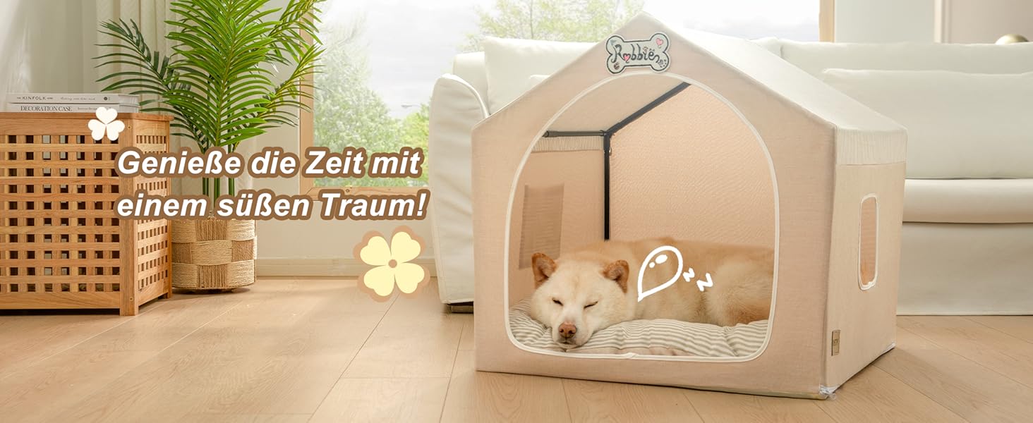 Будка для собак Jiupety, внутрішня, розкладна, для собак 4-9 кг, розмір M, 43x43x43 см, бежева