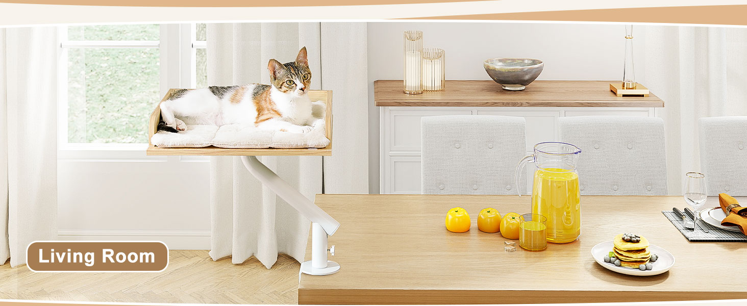 PAWZ Road: ліжко для кота на стіл, дерев'яне ліжко для котів, кошик для котів, 360° обертання та регулювання висоти, гамак для котів для дряпання, підтримує до 23 кг (Бежевий, прямокутне дерево)