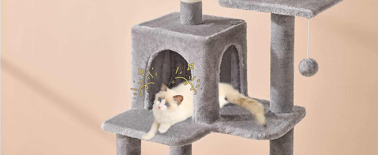 Кігтеточка для котів MSmask велика, багатоярусна з платформами, гамаком та сизалевими стовпчиками (сірий)