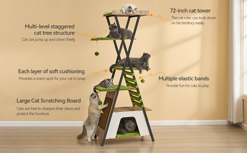 Х ярусна кігтеточка FourFurPets, 111 см, вінтажна коричнева, 3-
