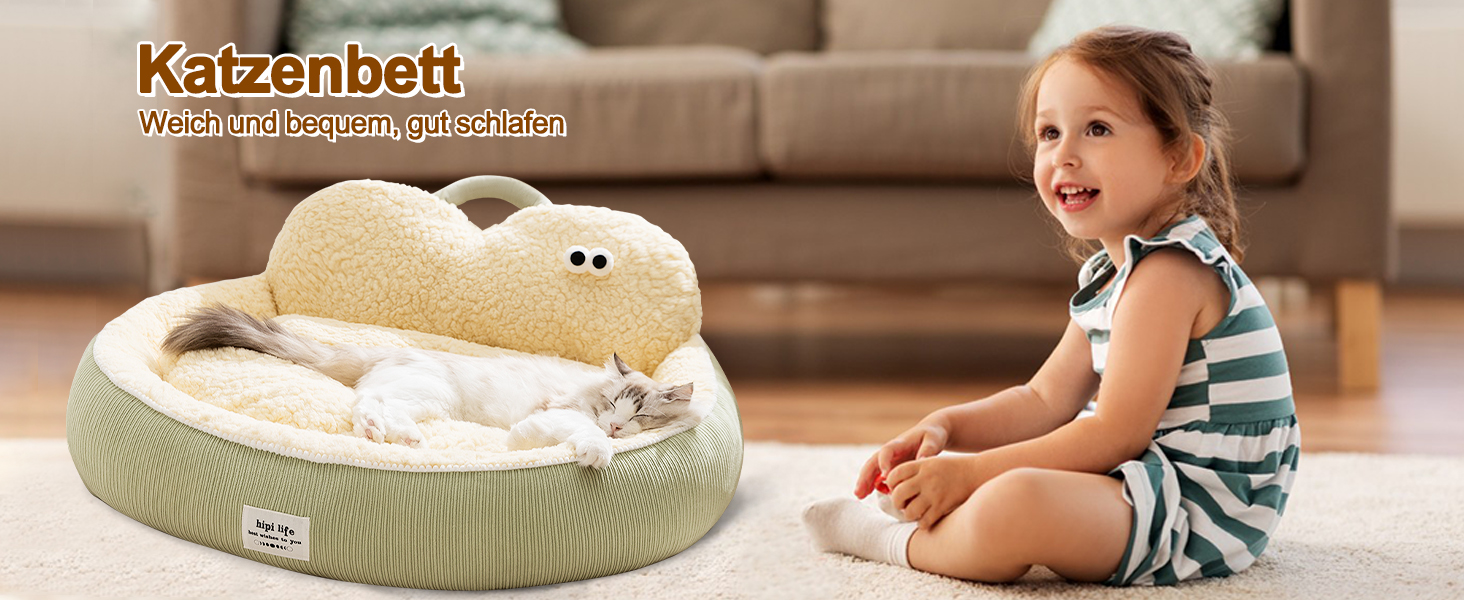 Кругле ліжко для котів Galatée, м'яке, плюшеве, з антиковзною основою (зелене, M)