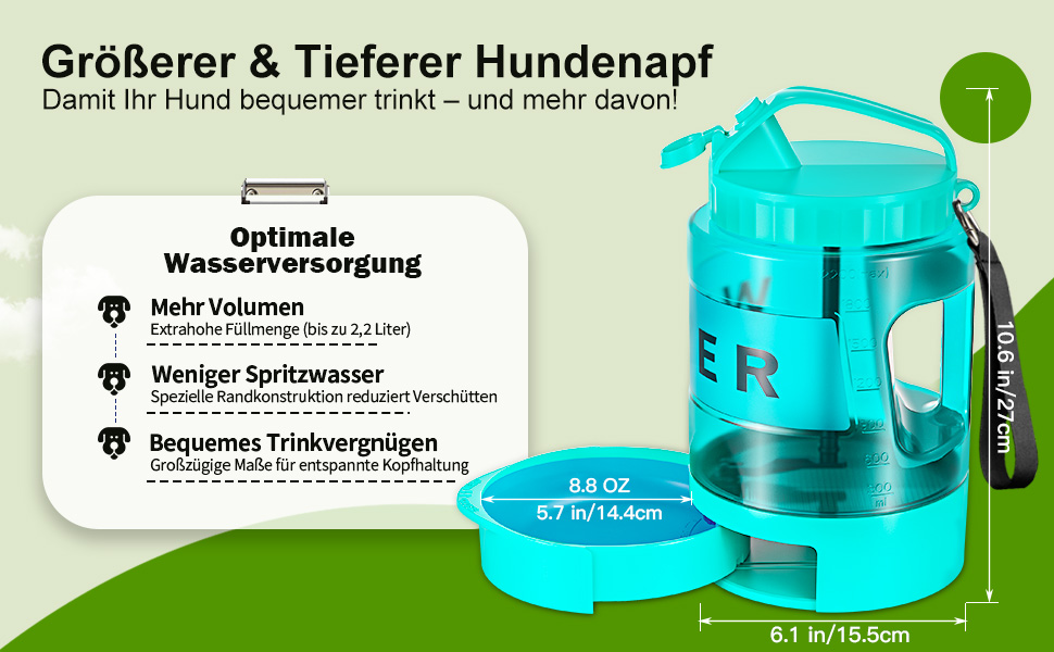 Турбопляшка для собак Lesotc 2200 мл: велика, портативна, для подорожей та кемпінгу (м'ятний)