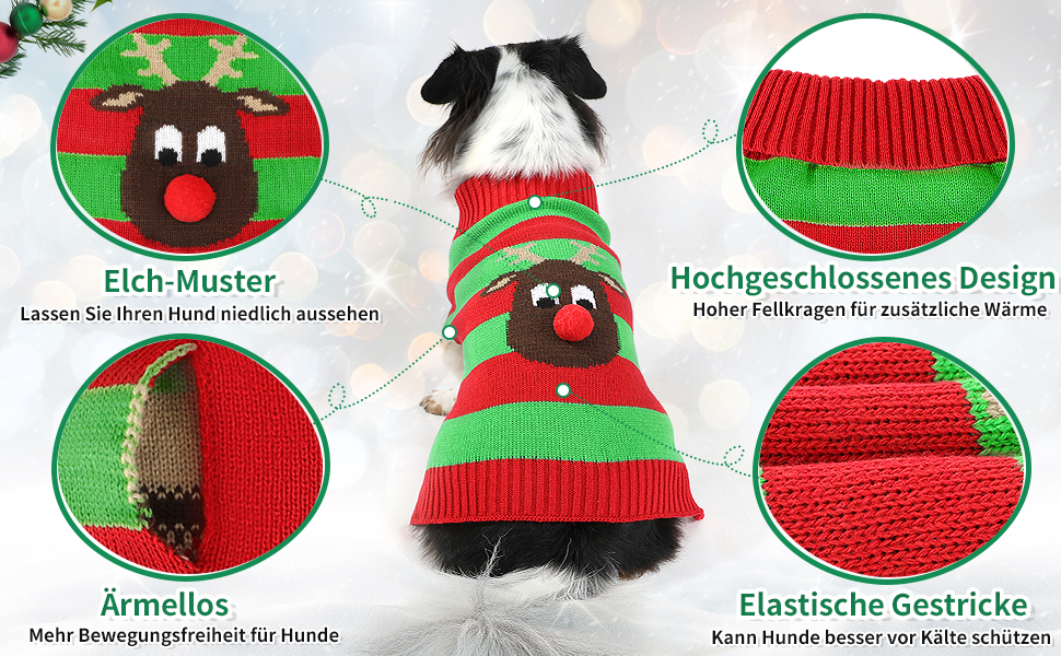 Пуловер для собак SlowTon на Різдво з оленем - теплий зимовий костюм для маленьких та середніх собак, червоно-білий XL
