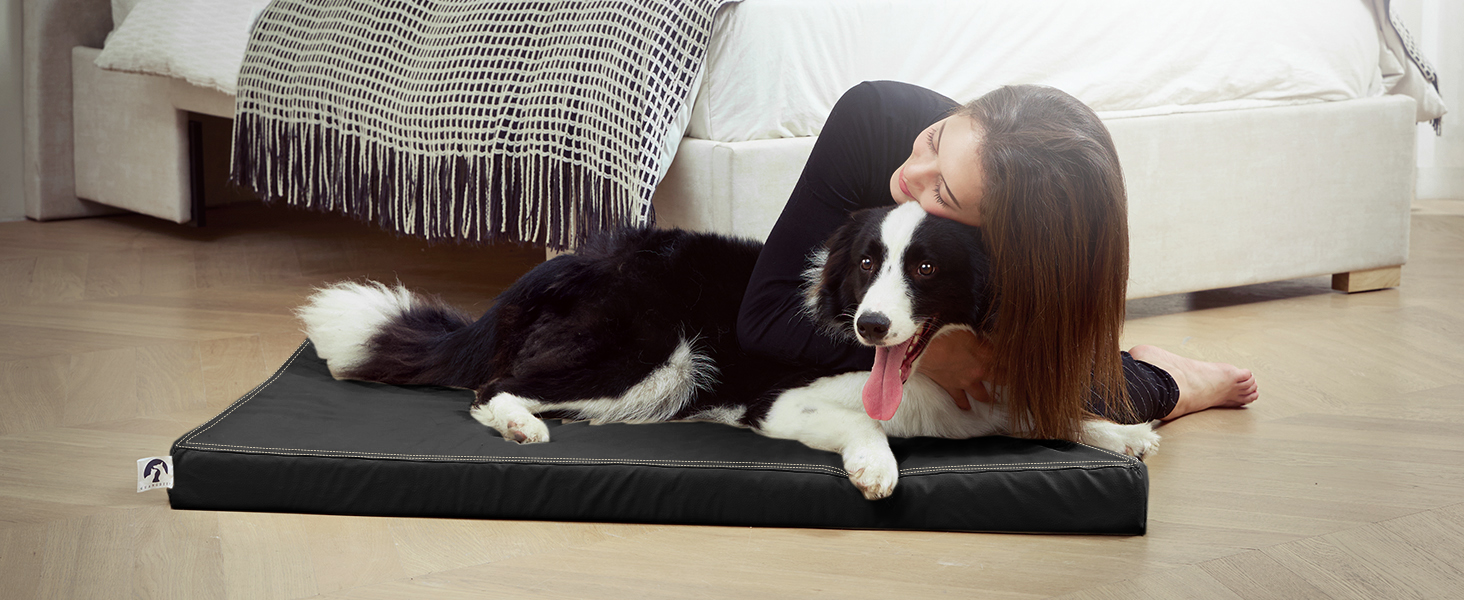 Ортопедичне ліжко для собак великих порід від GUANGDEEN - м'яке, знімний чохол, чорний колір, 116x71x7 см