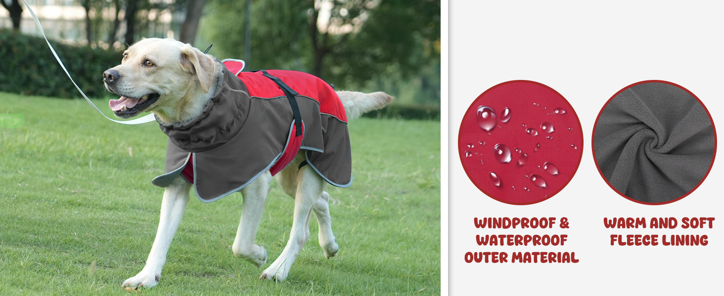 Водонепроникна куртка для собак, світловідбиваюча, вітрозахисна, тепла зимова куртка з м'яким флісовим підкладкою для собак маленьких та великих порід, для активного відпочинку, кемпінгу та походів у холодну погоду, червона (розмір S, спина 45 см)