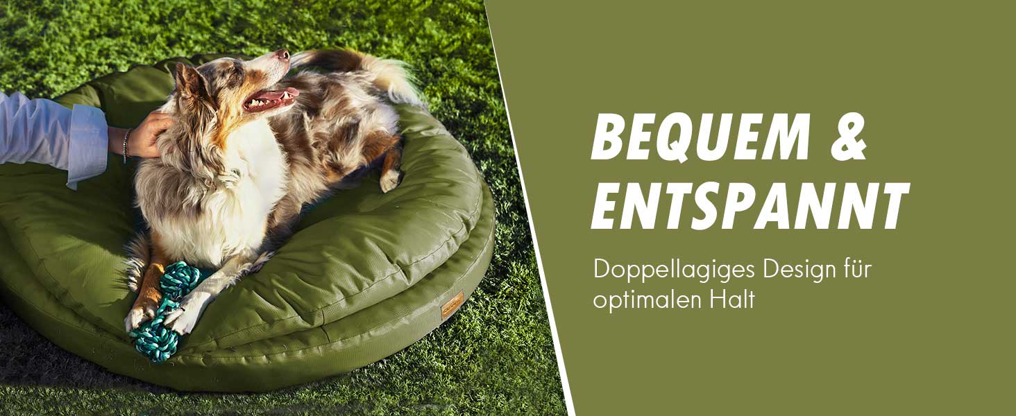 Ортопедичне ліжко для собак ClevaHome, кругла форма, водонепроникне, з двошаровою підкладкою, антиковзаюче, знімний чохол, оливковий колір, розмір L