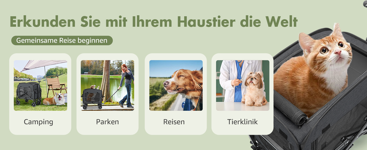 Транспортер для собак на колесах, велика візок для собак та котів до 18 кг, чорний/сірий
