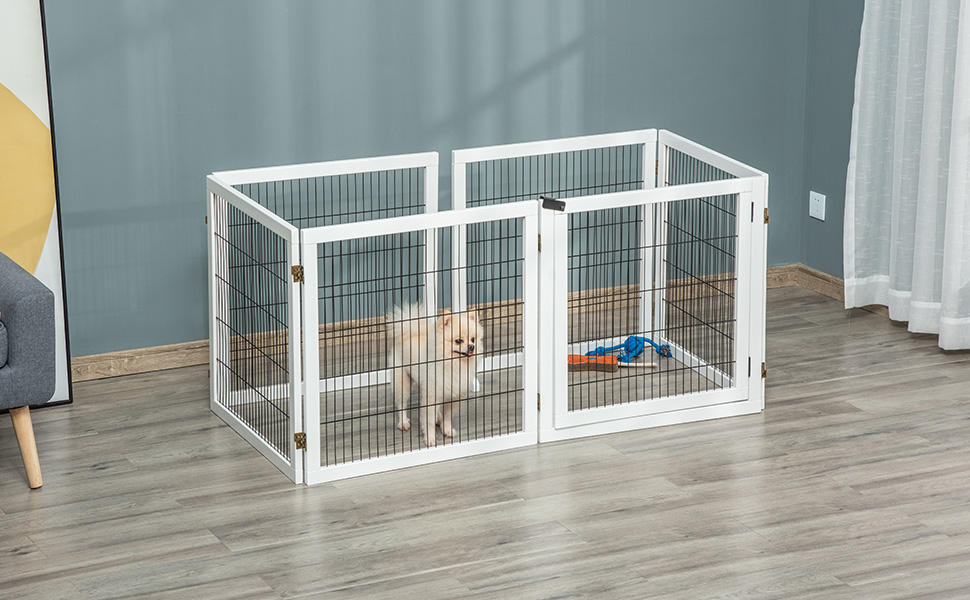 Захисний бар'єр для собак PawHut - регульований, 432 x 70 см, 6 панелей, білий