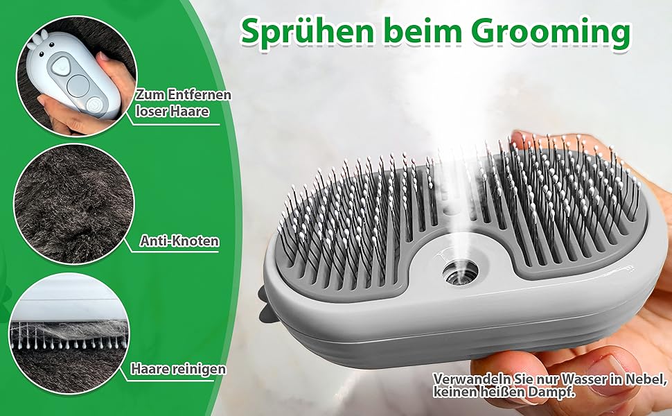 Дampова щітка для котів 4-в-1 з розпилювачем та функцією самоочищення, IPX7, білий колір