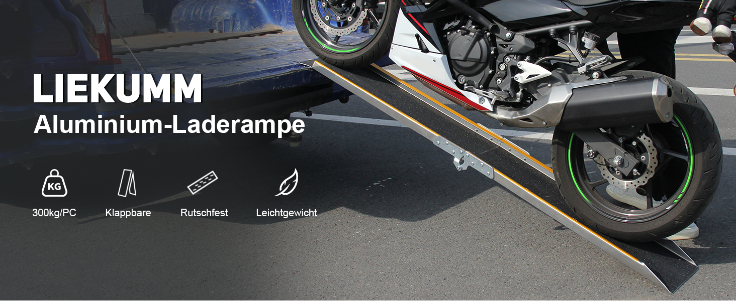 LIEKUMM Рампа для підйому мотоцикла, 180 см, 300 кг, алюміній, складна, для ATV, мотоцикла, велосипеда, авто