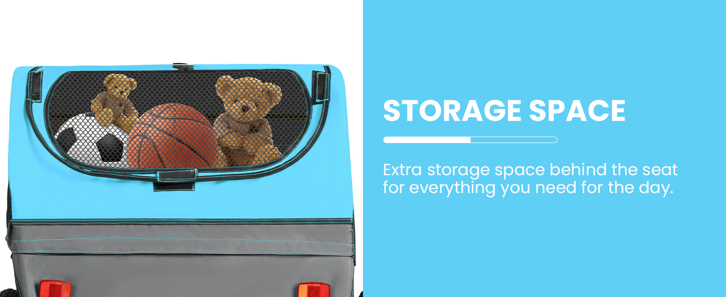 Дитячий велопричіп Sepnine для 2 дітей, від 12 місяців, з 5-точковим ременем та сумками, синій BT609