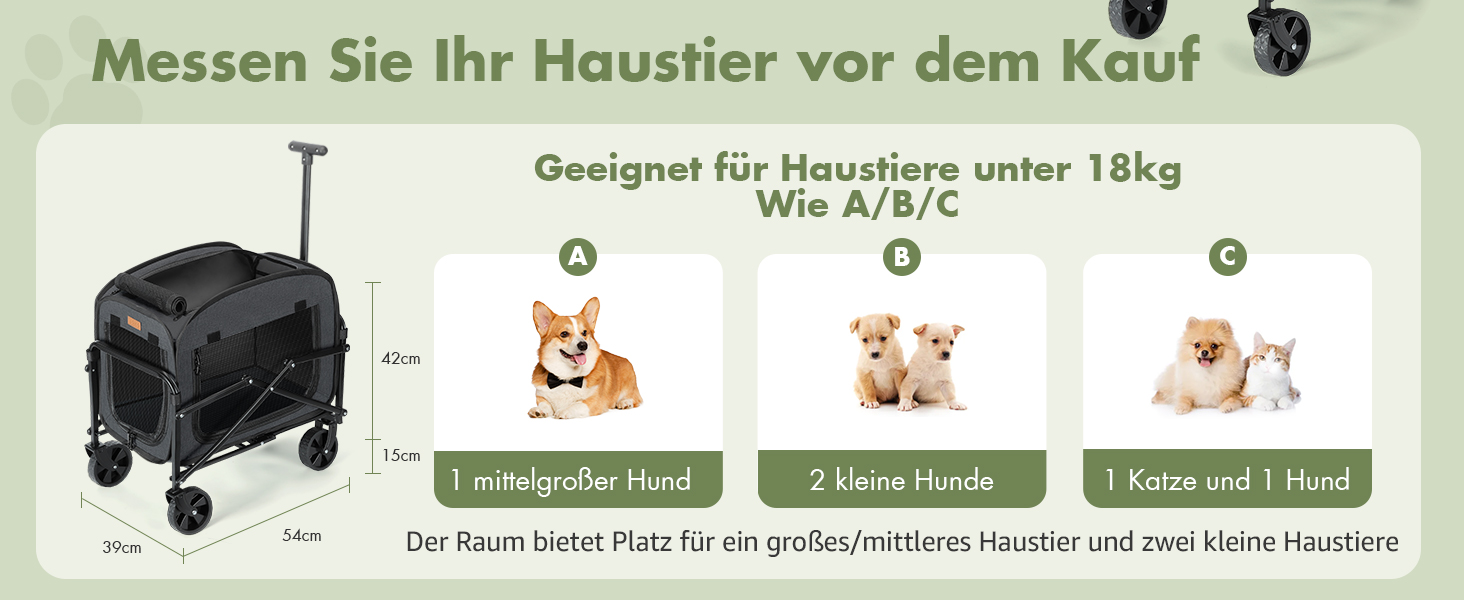 Транспортер для собак на колесах, велика візок для собак та котів до 18 кг, чорний/сірий