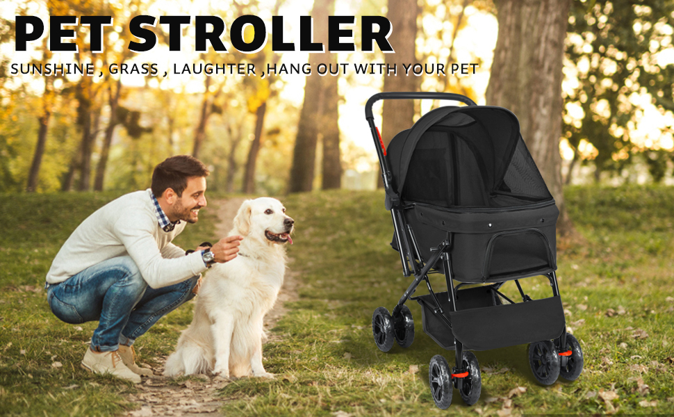 Візок для собак Wedyvko до 20 кг, 4 колеса, складаний, для маленьких та середніх собак та котів, з кошиком для зберігання та тримачем для напоїв, зелений (чорний)