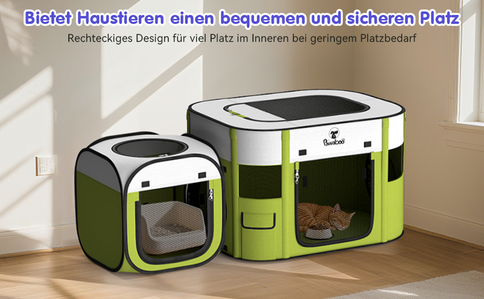 Pawaboo Зручний портативний вольєр для тварин, складаний вольєр для собак з водонепроникного оксфорду, клітка для котів з сумкою, мискою, для цуценят, котів, кроликів, для використання в приміщенні та на вулиці, зелений, M-80×60×55см, (2-в-1 вольєр, A-Білий + Зелений)