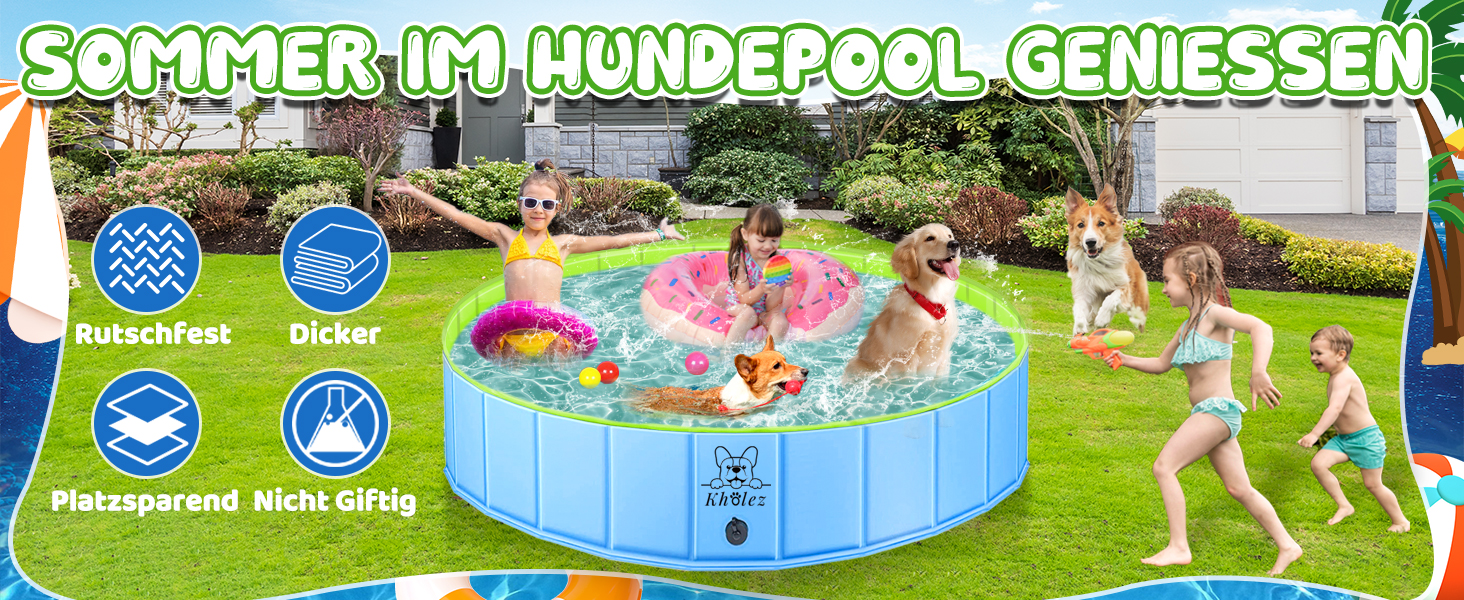 Басейн для собак KHOLEZ 120 x 30 см - складаний, портативний, з килимком та зливом