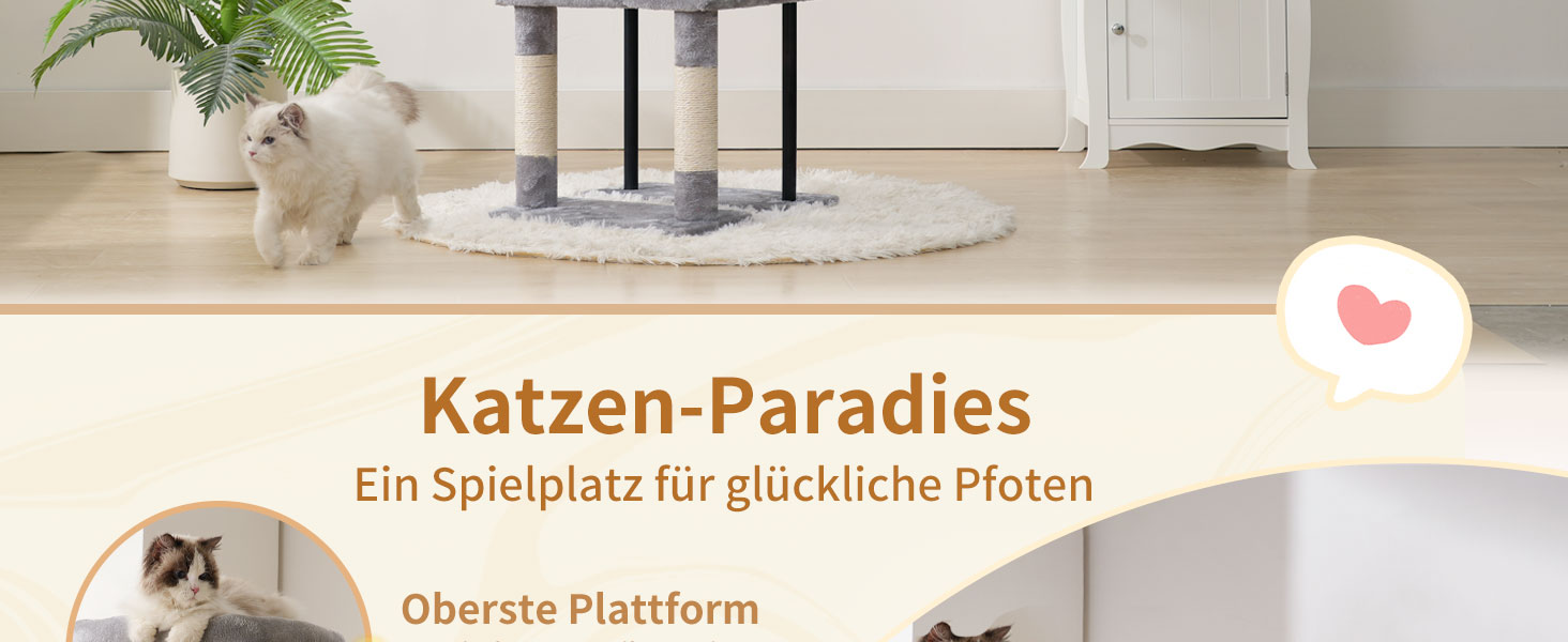 Котячий будиночок Heybly Kratzbaum HCT200SW, 125 см: кігтеточка, будиночок, лежанка, стрибкова платформа, сірий