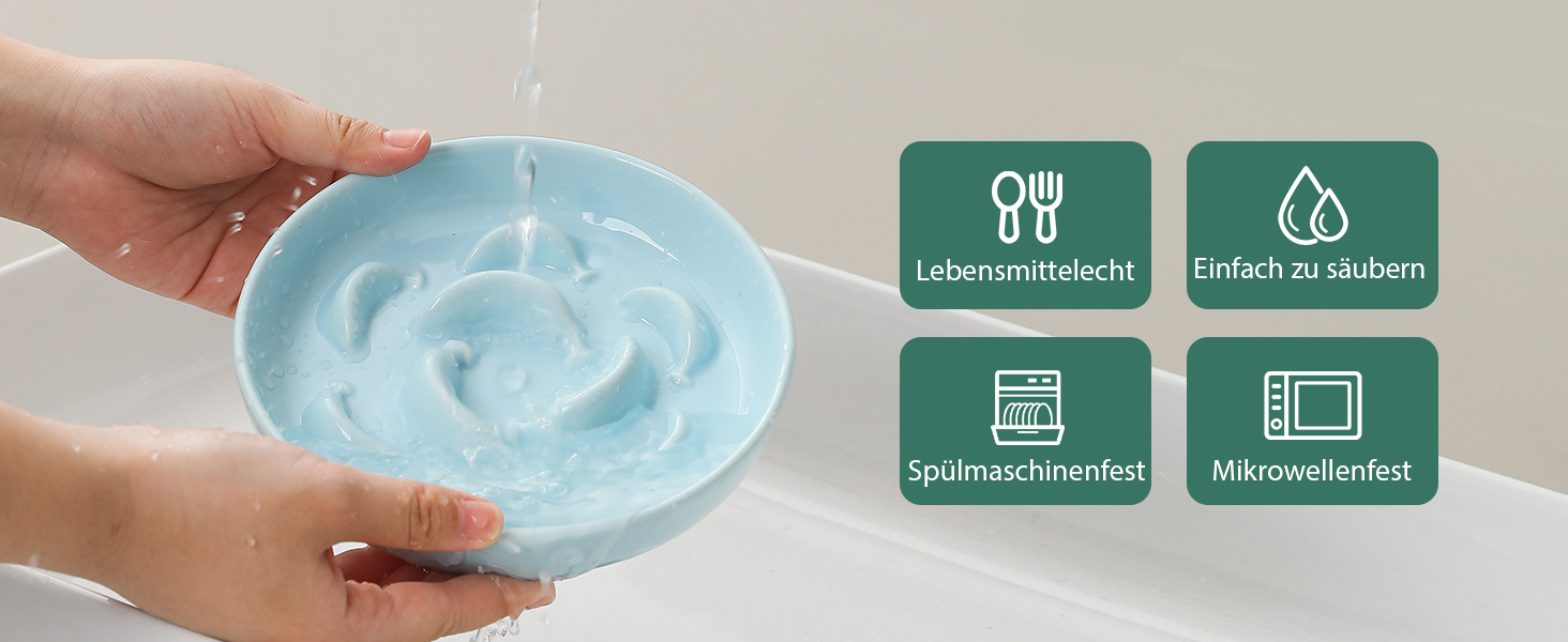 Набір мисок для котів Anti Schling Napf: 2 шт. з кераміки, для повільного годування, білі та блакитні