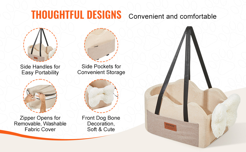 Автомобільне ліжко для собак VEVOR, водовідштовхувальне, з ручками та кишенею, безпечний поводок, наповнювач PP-бавовна (Світло-коричневе, Extra Small)