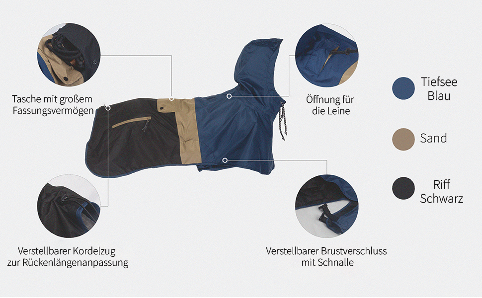 Водонепроникна куртка для собак Baja Coastline з капюшоном, легка та регульована, великі породи, розмір 65 (XL)