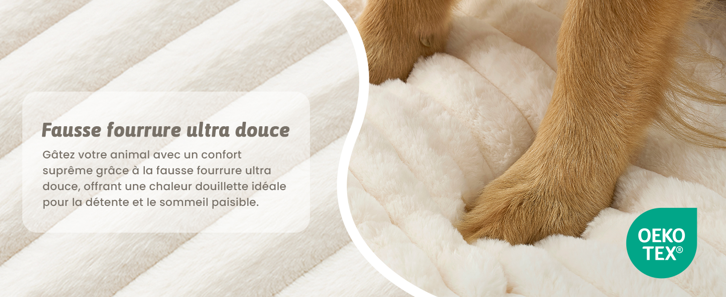 Ортопедичне ліжко для собак з штучним хутром, L-подібне, 76x51x15 см, Бежеве