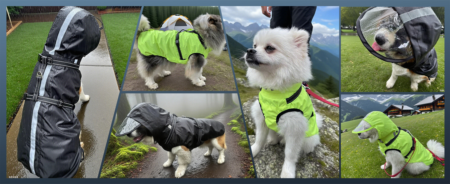 Водонепроникний дощовик для собак OUOBOB з відкидною капюшоном та світловідбиваючими смугами, H-подібне кріплення, розмір M, колір: Neon Green