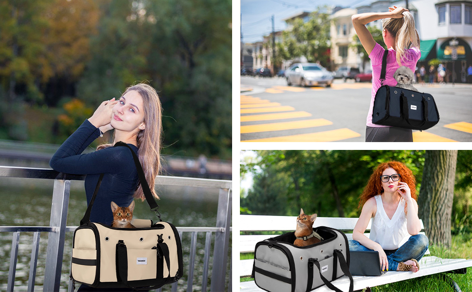 Транспортна сумка для домашніх тварин Galatée, складана переноска для кота, придатна для авіаперельотів, м'яка переноска для кота, захист приватності, миюча переноска для собак та котів для дому та подорожей (S, сірий)