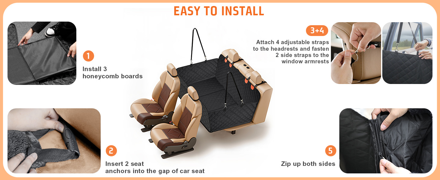 Накладна на сидіння автомобіля для собак Gimars, 157x137 см, велика, зносостійка, водовідштовхувальна, універсальна, з передньою кришкою та оглядовим вікном (чорний&оранжевий)