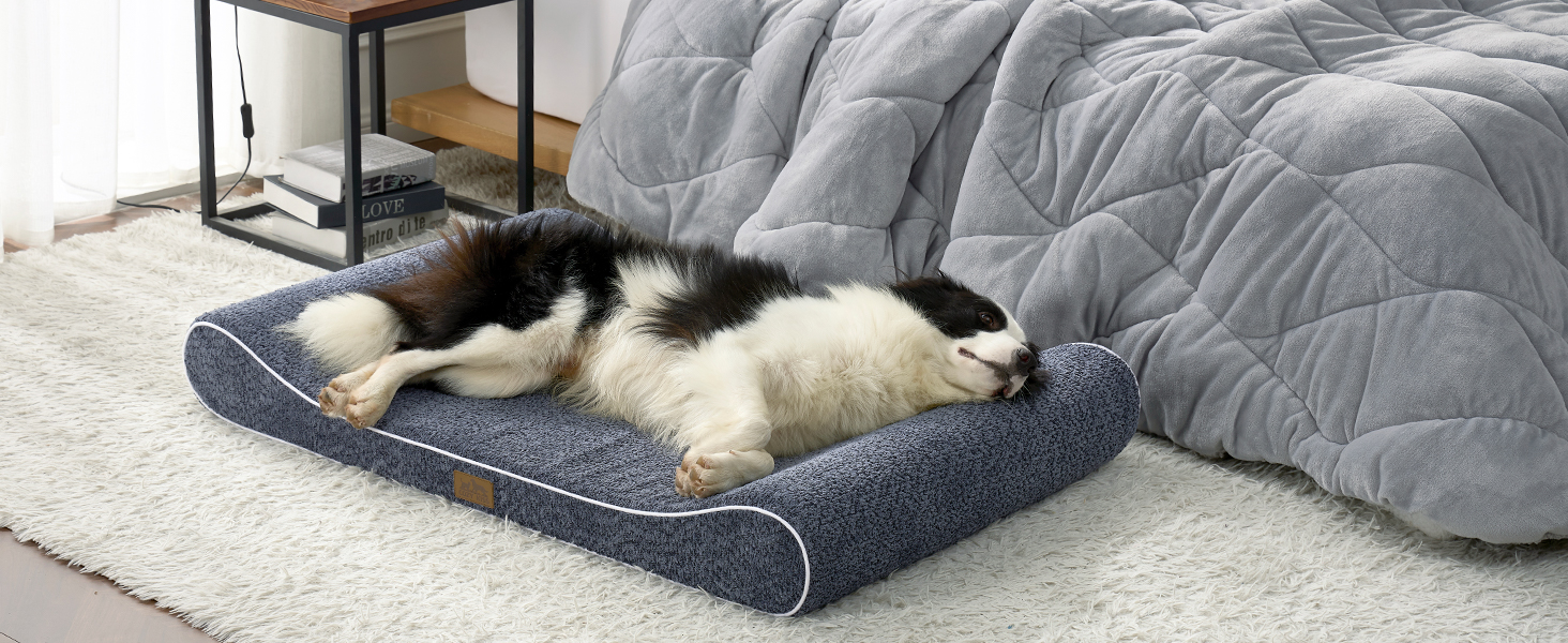 Лежанка для собак, 90x60x13 см, з високим бортиком - ортопедичний лежак для собак з корисного, водовідштовхувального та неслизького матеріалу у формі човна, підходить для собак до 29 кг, бежевий колір, розмір M