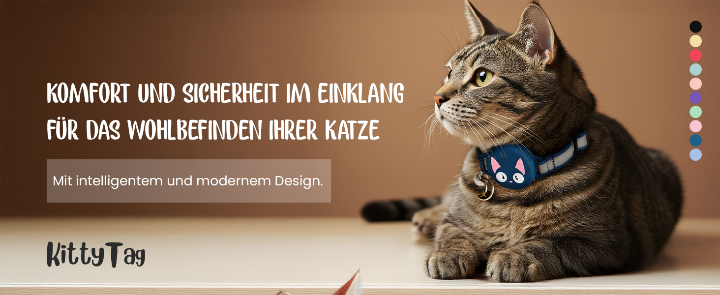 Нашийник для котів KittyTag з аксесуарами, сумісний з Apple Airtag, світловідбиваючий та світосвітний, GPS, захист від задушення, регульований (темно-синій)