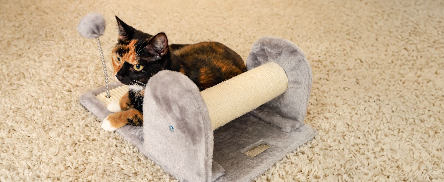 Котячий будиночок Lionto з дряпалкою, іграшкою та мотузкою, 40x30 см, сірий