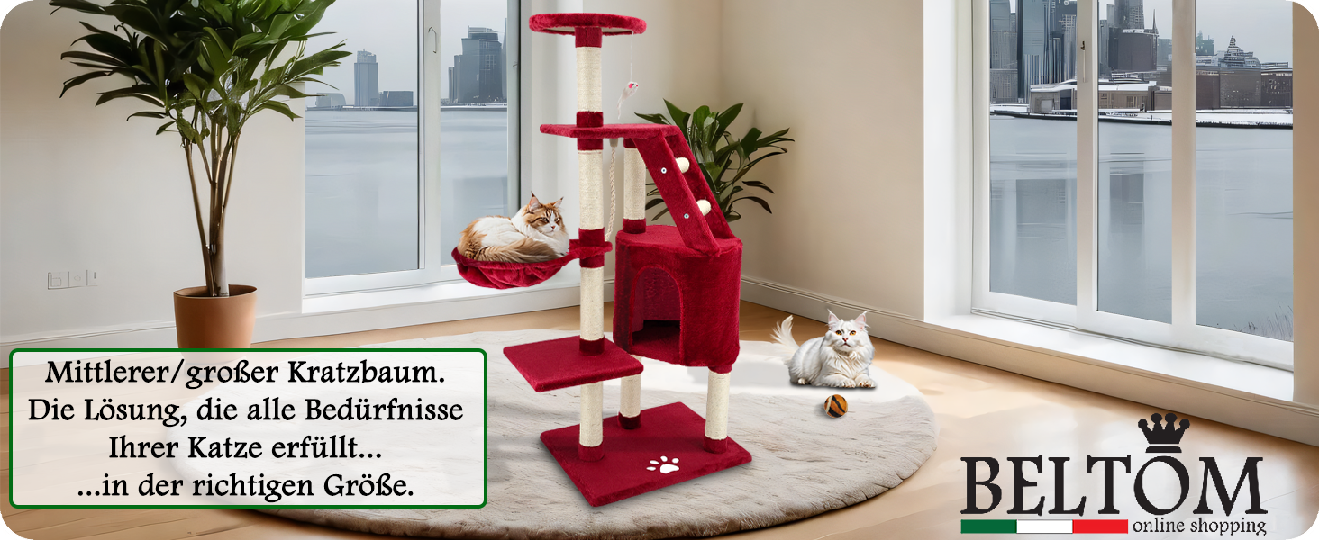 Дряпак для котів Beltom® Kratzbaum з платформою для ігор, 120 см (Вишневий)