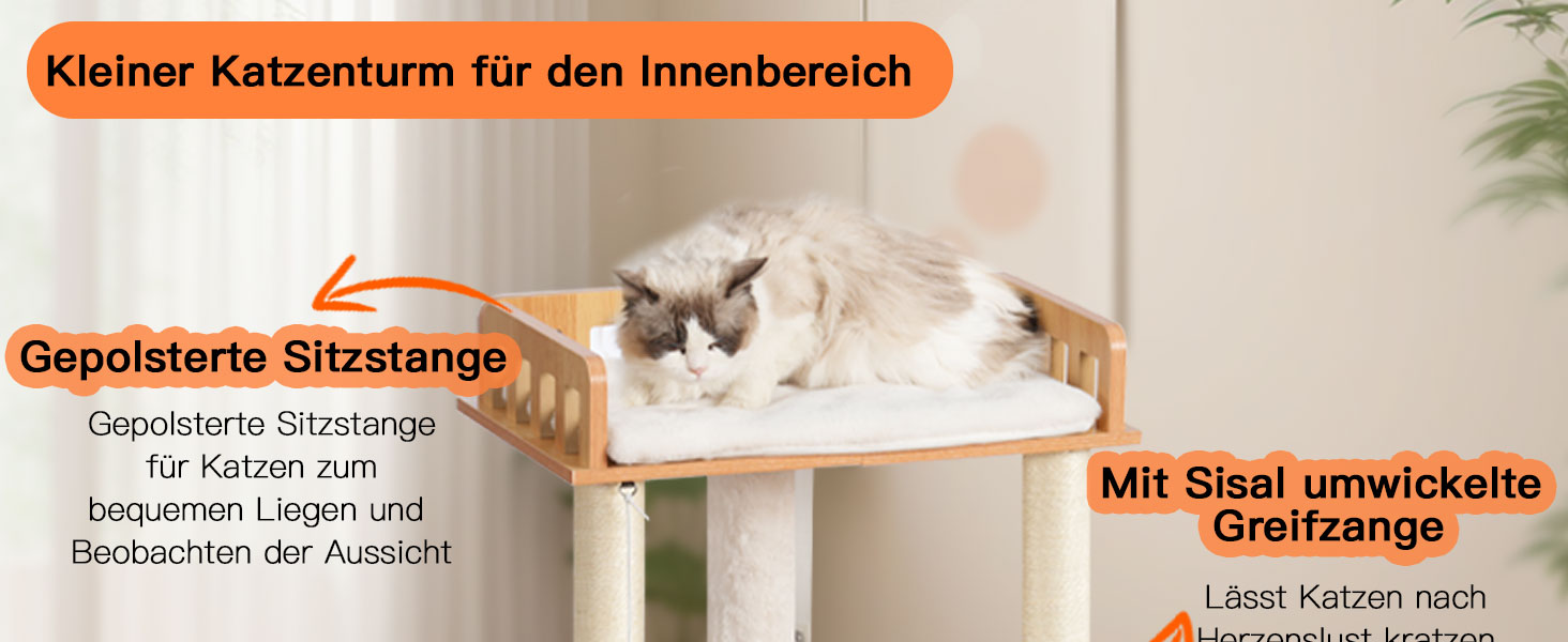 Дерев'яна кігтеточка Heybly HCT007SSR для котів: кігтестоїка-стійка з платформою 30x50 см, будиночком та 2 сизалевими стовпчиками, коричнева