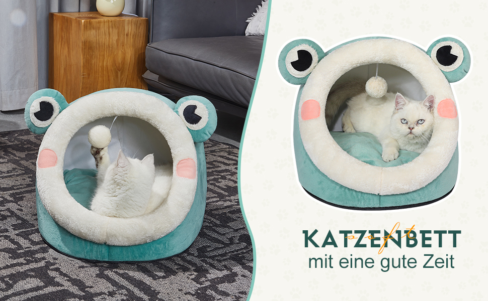 Кішечка-печера Jiupety для котів, ліжко-печера для котів, велика (45x43x37 см), будиночок для котів з неслизьким дном, кошик для котів з знімним, машинним пранням, зелений, великий, зелений жаб